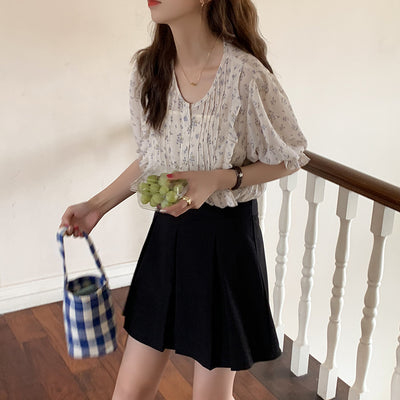 Blusa Chifón Floral Manga Corta Estilo Coreano Dulce y Elegante para Mujer Verano - Image 5