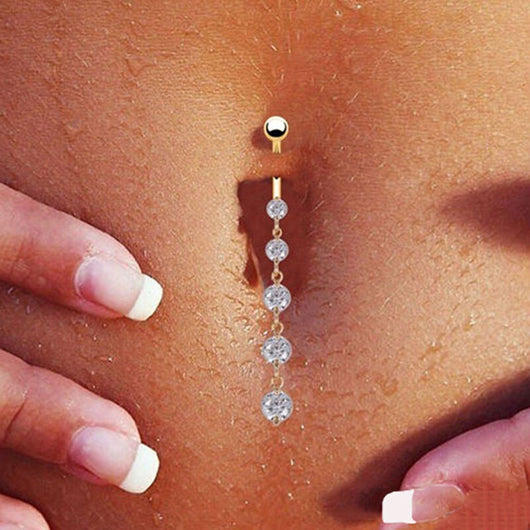 Aro Ombligo Cristal Zirconia Dorada con Borla - Joya Piercing Corporal - Image 5
