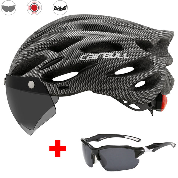 Casco de Ciclismo de Montaña con Visera, Lente Integrada y Luz Trasera