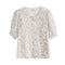 Blusa Feminina Chiffon Floral Manga Curta Estilo Coreano Doce e Elegante para o Verão