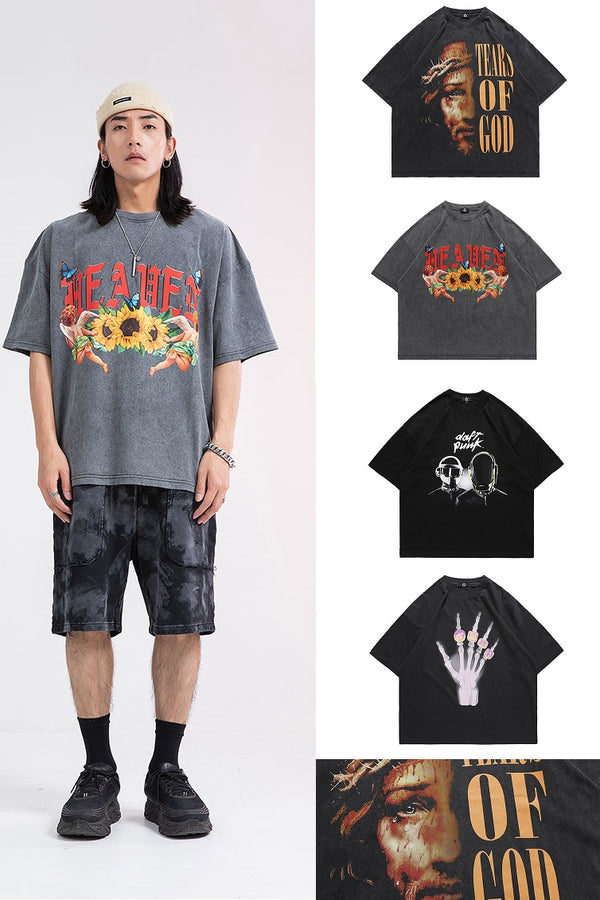 Camiseta Manga Corta Flores Ángel Lágrimas de Dios