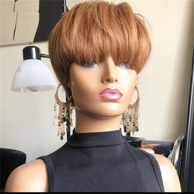 Peluca Corta Estilo Europeo Cabello Natural Negro y Castaño Fibra Sintética Premium - Image 2