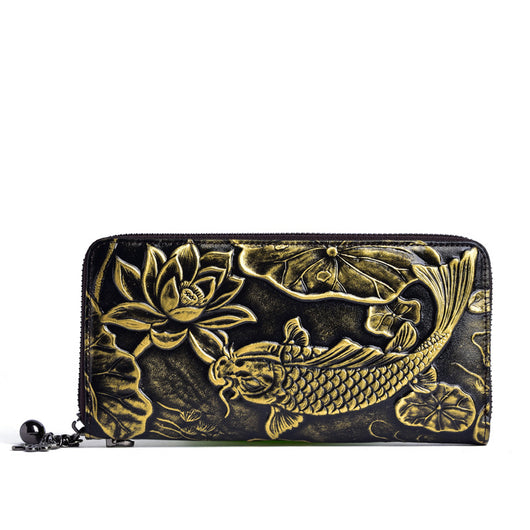 Billetera Mujer Cuero Genuino Vintage con Grabado de Peces - Image 4