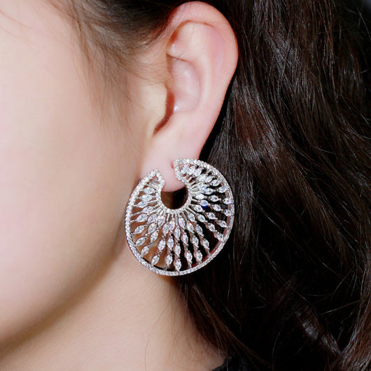 Aretes de Flor Diamante Completo con Zirconia en Panal Colgante - Image 7