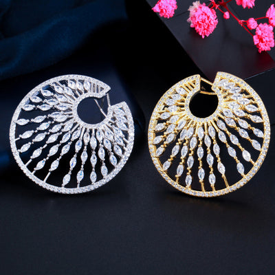 Aretes de Flor Diamante Completo con Zirconia en Panal Colgante - Image 9