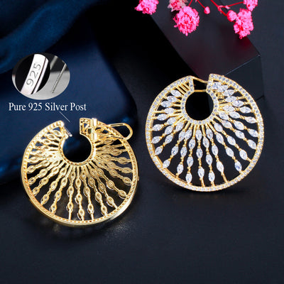 Aretes de Flor Diamante Completo con Zirconia en Panal Colgante - Image 10