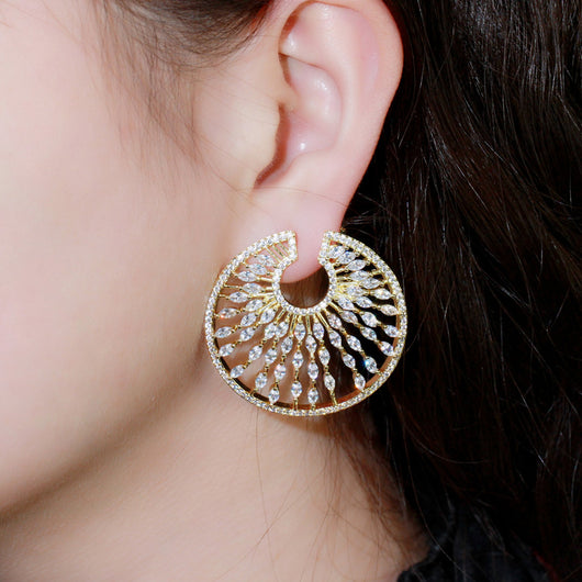 Aretes de Flor Diamante Completo con Zirconia en Panal Colgante - Image 8