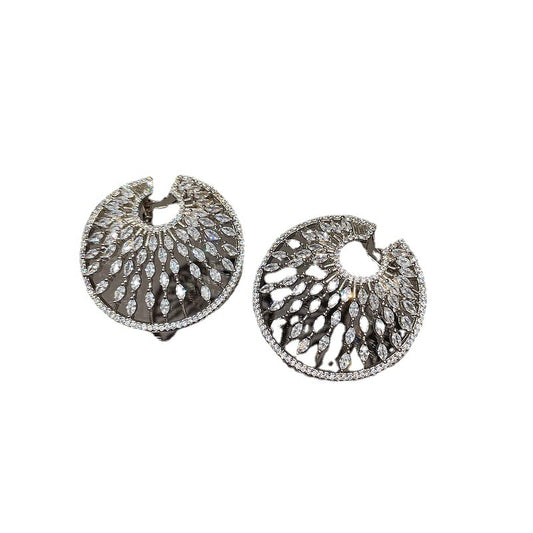 Aretes de Flor Diamante Completo con Zirconia en Panal Colgante