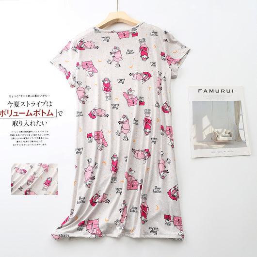Pijama Corto Tejido Estampado Dibujos Animados Talla Grande Cómodo para Casa - Image 8