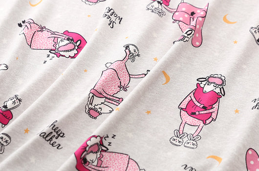 Pijama Corto Tejido Estampado Dibujos Animados Talla Grande Cómodo para Casa - Image 10