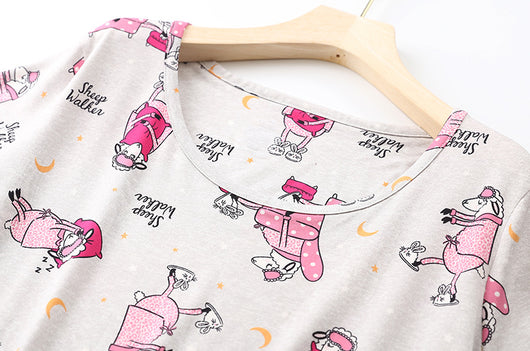 Pijama Corto Tejido Estampado Dibujos Animados Talla Grande Cómodo para Casa - Image 16