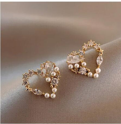 Aretes de Perla con Cristal Amor - Joyería Fashion Elegante
