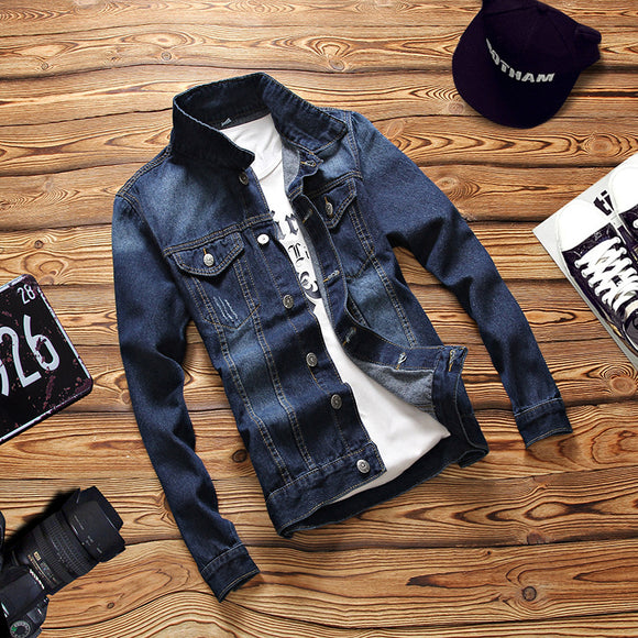 Chaqueta Denim Slim Fit Coreana de Manga Larga para Hombre