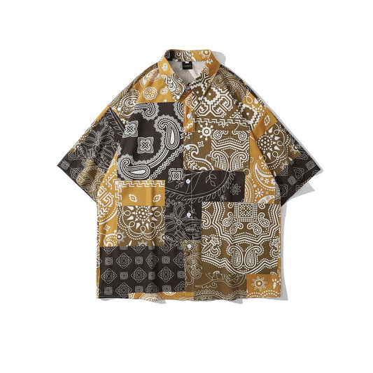Camisa Retro Combinada de Flores de Marañón para Hombre