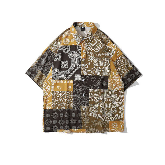 Camisa Retro Combinada de Flores de Marañón para Hombre