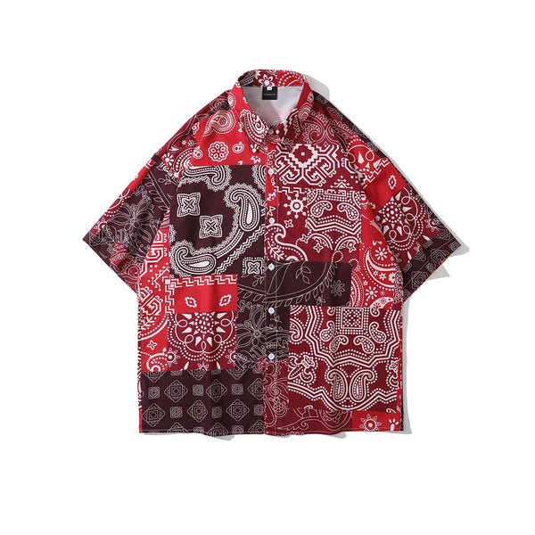 Camisa Retro Combinada de Flores de Marañón para Hombre