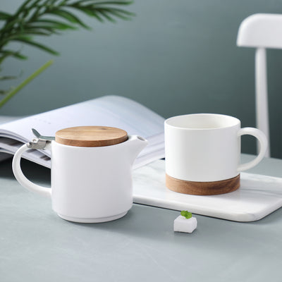 Juego de Tetera y Tazas Cerámica con Tapa de Madera Nórdica - Image 8