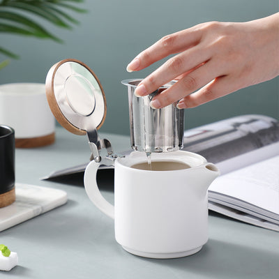 Juego de Tetera y Tazas Cerámica con Tapa de Madera Nórdica - Image 7