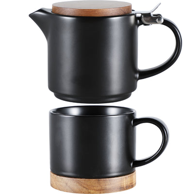 Juego de Tetera y Tazas Cerámica con Tapa de Madera Nórdica - Image 9
