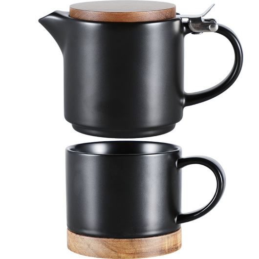Juego de Tetera y Tazas Cerámica con Tapa de Madera Nórdica - Image 9