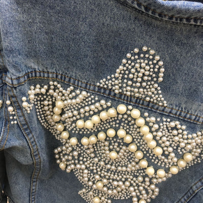 Chaqueta Denim Oversized con Perlas Bordadas - Estilo Coreano Tendencia - Image 4