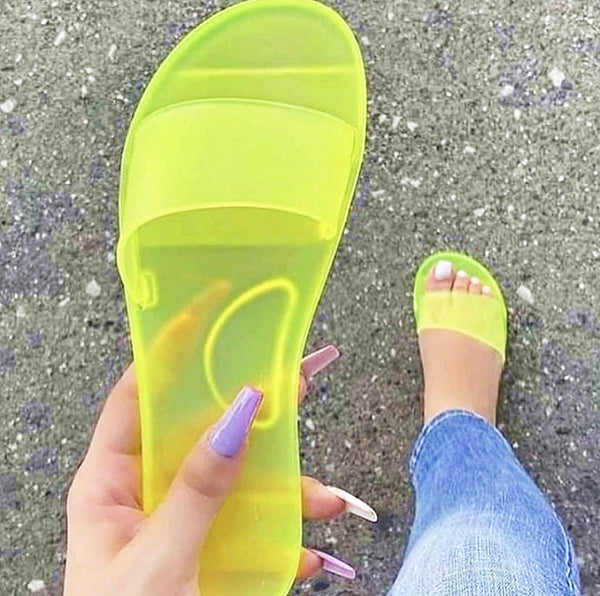 Sandalias y Pantuflas de Cristal Transparente con Tacón Plano