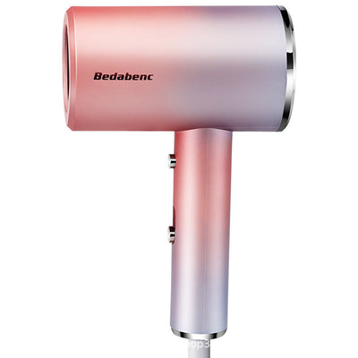 Mini negative ion hair dryer with a pink to purple gradient finish and silver accents, featuring a compact T-shape. - Image 15