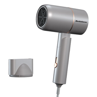Mini negative ion hair dryer with a pink to purple gradient finish and silver accents, featuring a compact T-shape. - Image 18