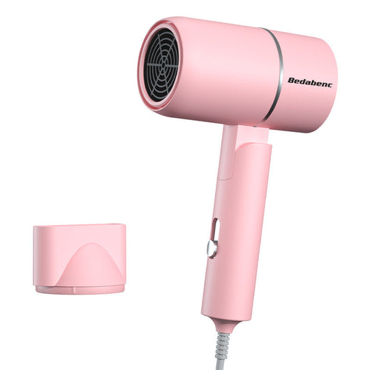 Mini negative ion hair dryer with a pink to purple gradient finish and silver accents, featuring a compact T-shape. - Image 24