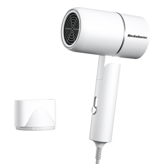 Mini negative ion hair dryer with a pink to purple gradient finish and silver accents, featuring a compact T-shape. - Image 20