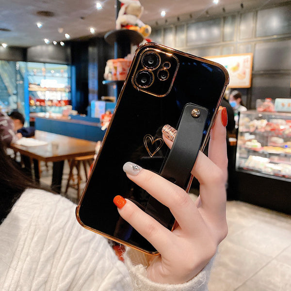 Funda Protectora Chapada en Oro con Pulsera para iPhone 12, 11Pro, XS Max, 7, 8Plus