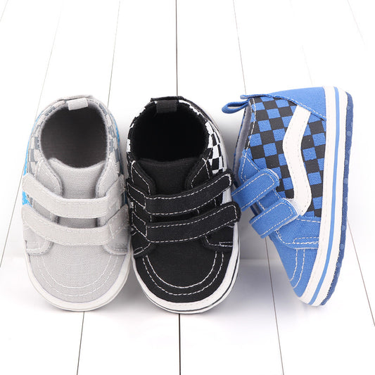 Zapatos Suaves para Bebé 0-1 Año con Cierre de Velcro Doble - Diseño Cuadriculado Primavera Otoño - Image 2