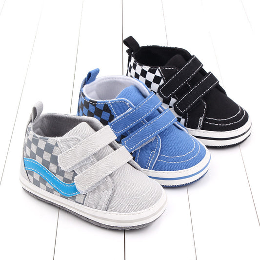 Zapatos Suaves para Bebé 0-1 Año con Cierre de Velcro Doble - Diseño Cuadriculado Primavera Otoño