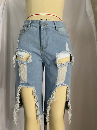 Shorts de Mezclilla Rotos Corte Recto Suelto - Image 12