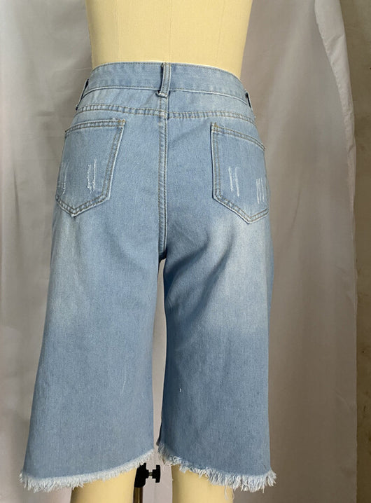 Shorts de Mezclilla Rotos Corte Recto Suelto - Image 13