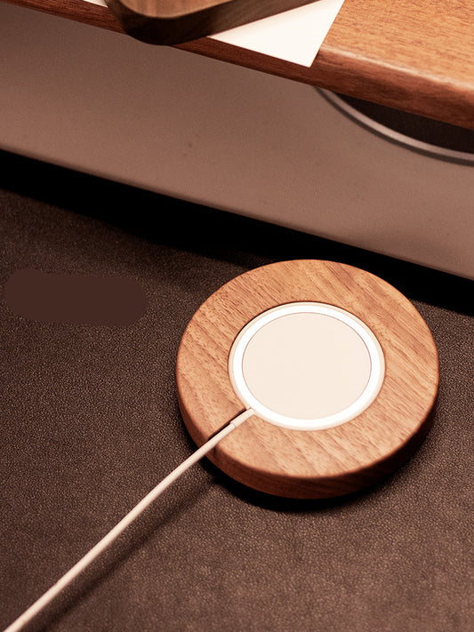 Cargador Inalámbrico Magnético con Base de Madera Maciza
