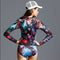 Traje de Baño Deportivo de Manga Larga con Estampado Geométrico