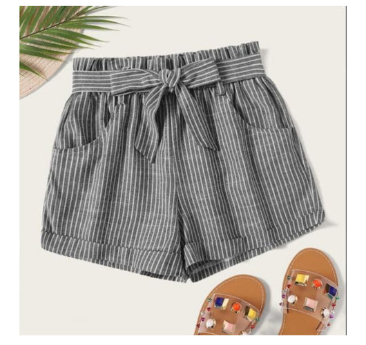 Shorts Urbanos Anchos de Verano con Cinturón a Rayas - Image 6