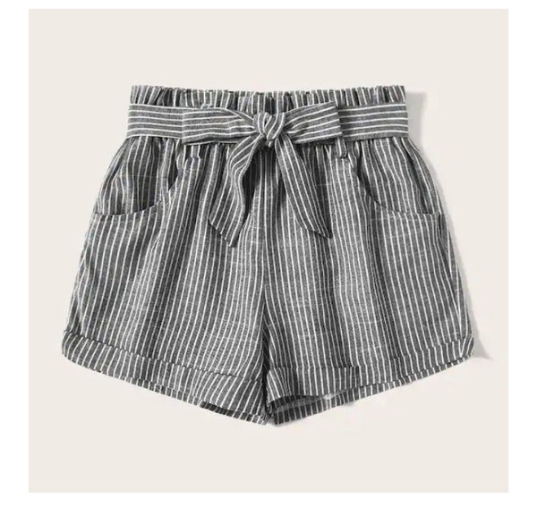 Shorts Urbanos Anchos de Verano con Cinturón a Rayas