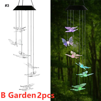 Lámpara Solar Cambia Colores con Carillón de Viento - Bola de Cristal Colibrí y Mariposa - Image 13