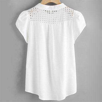 Blusa Manga Corta con Costura Hueca Cuello Redondo para Mujer - Image 10