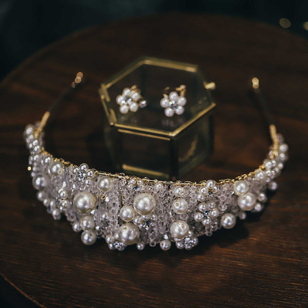 Diadema Nupcial Ancha con Perlas Artesanal - Accesorios para Novia
