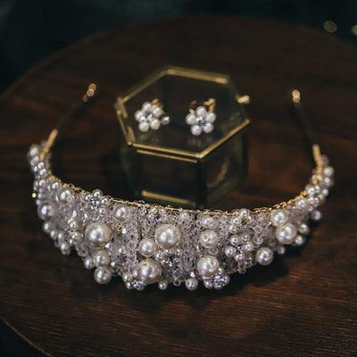 Diadema Nupcial Ancha con Perlas Artesanal - Accesorios para Novia