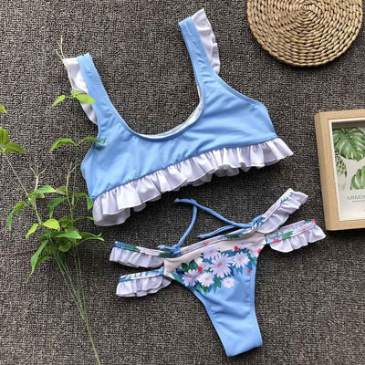 Bikini Dividido Estampado de Hojas para Mujer - Image 3