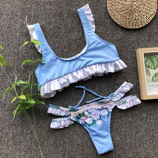 Bikini Dividido Estampado de Hojas para Mujer - Image 3