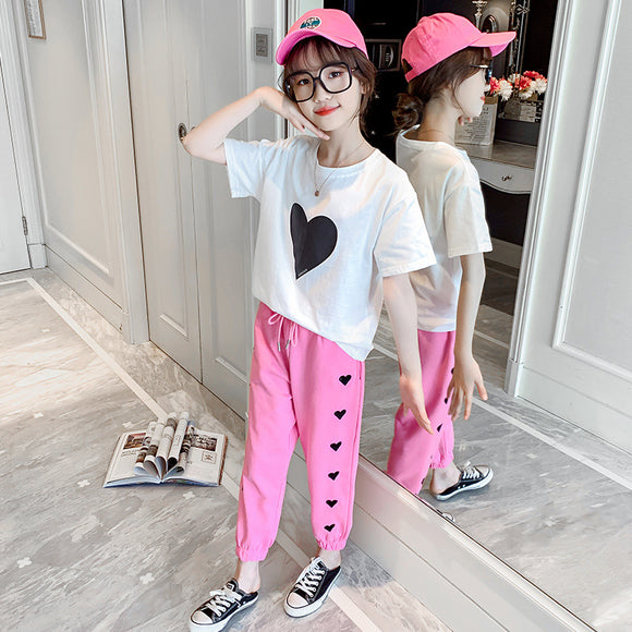 Conjunto Deportivo Niña Verano Coreano - Blusa Manga Corta y Shorts
