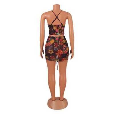 Conjunto Atrevido de Falda Corta con Tirantes de Malla Estampada - Image 5