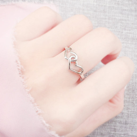 Anillo Doble Corazón de Plata con Zirconia - Diseño Romántico y Elegante