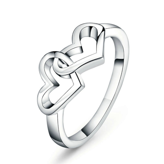 Anillo Doble Corazón de Plata con Zirconia - Diseño Romántico y Elegante