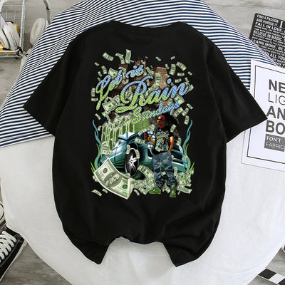 Camiseta Hip-Hop Estilo Hong Kong Suelta Unisex - Manga Corta Cinco Puntos - Image 25